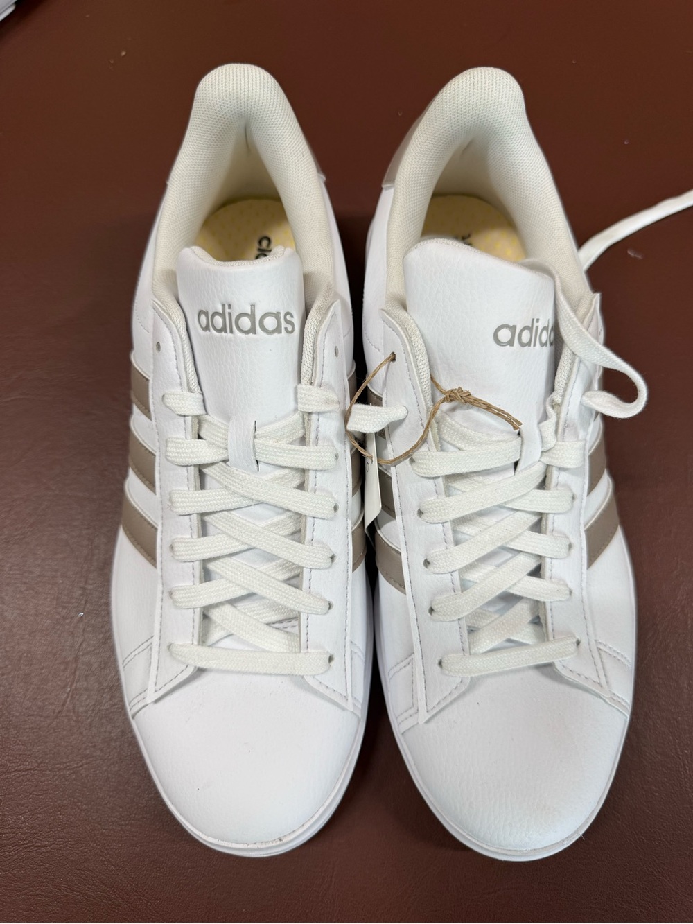 adidas White Athletic Sneakers with Beige Stripes